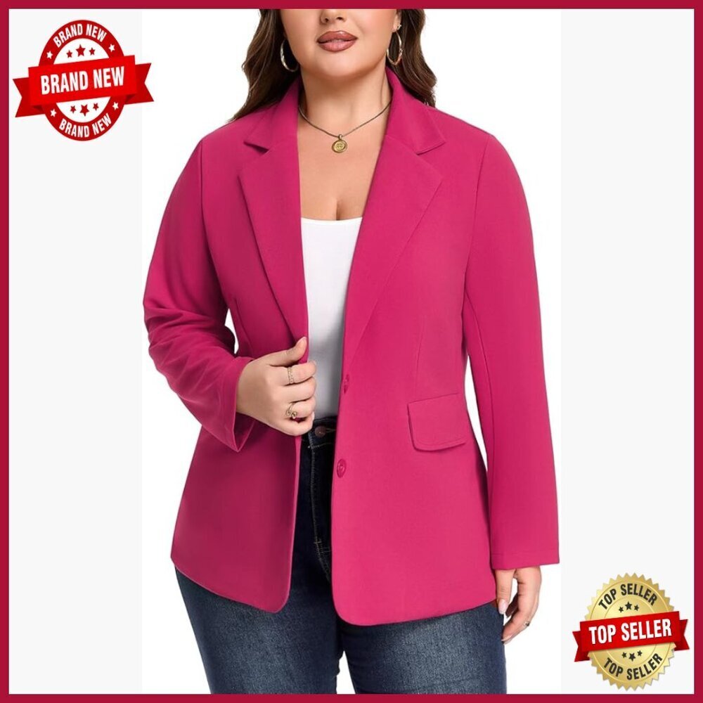 Plus Size Blazer Long Sleeve Button Front Work Office Slim Fit Pockets